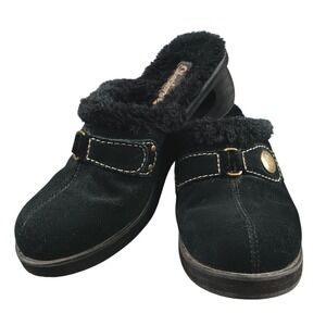 Skechers Women's Black Suede Clogs Faux‎ Fur Lined Comfort Slip On Shoes